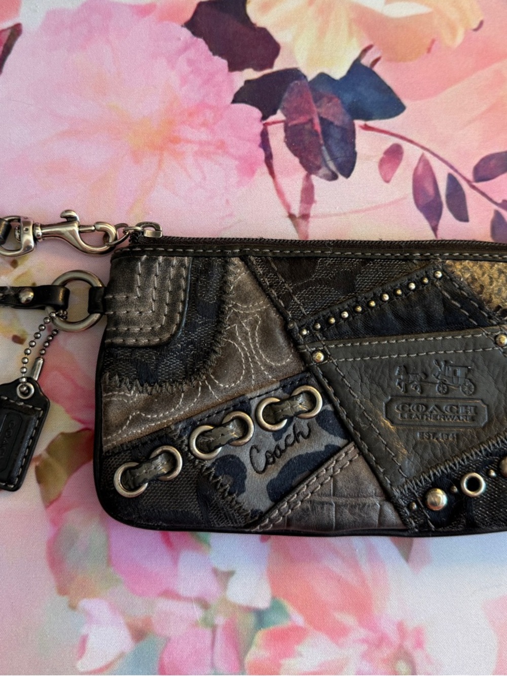 Coach Black and Bronze Patchwork Leather Wristlet
